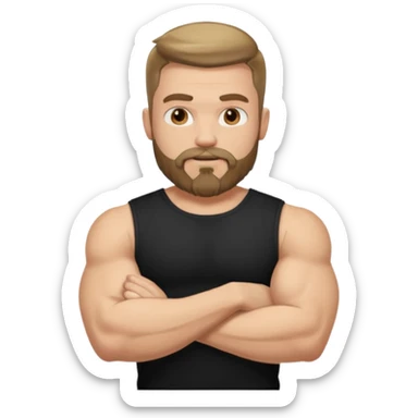 generate an ios genmoji of a fair guy wearing a sleevless black tshirt with big biceps and a goatee beard sticker