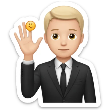 white man in formal suit in thought, holding something in the palm of his hand sticker