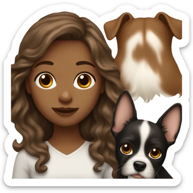 white girl with wavy brown hair holding black dog sticker