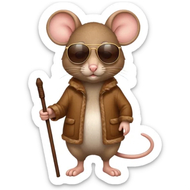 mouse with sunglasses and walking stick sticker
