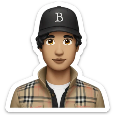 guy with white skin burberry cap and black mid-length hair sticker