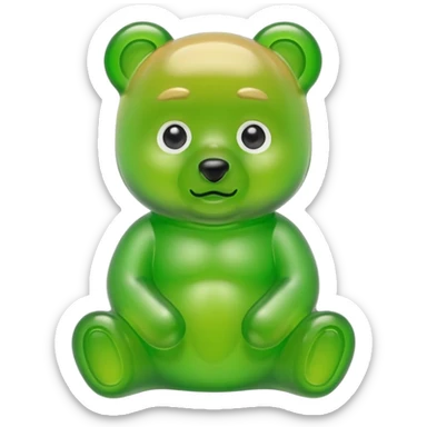 green gummy bear with eyes and blond hair sticker