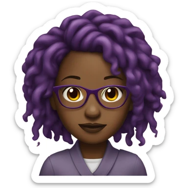 A black girl with dark purple red locs and glasses sticker