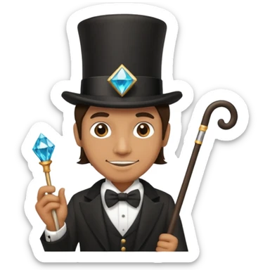 Man with top hat, cane and diamond tooth sticker