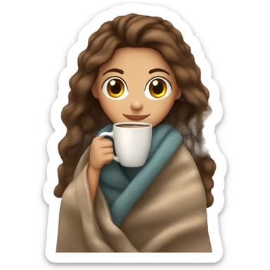 Brown hair Girl drinking coffee, with a cozy blanket sticker