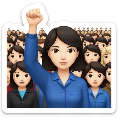 woman with raised fist, crowd behind her sticker