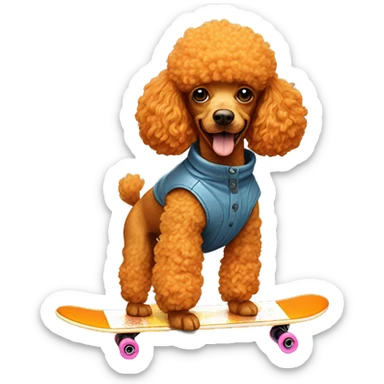 orange poodle riding a skateboard sticker