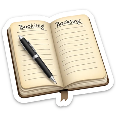 old-style booking in a paper notebook with a pen nearby sticker
