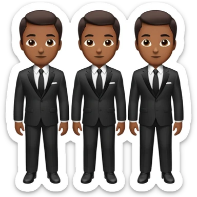 A full-body digital illustration of a Black man wearing a well-fitted dark suit, white dress shirt, and a black tie. He has short, neatly groomed hair and a confident yet approachable expression. Multiple identical versions of this man are standing side by side in a row, each in a different pose. sticker