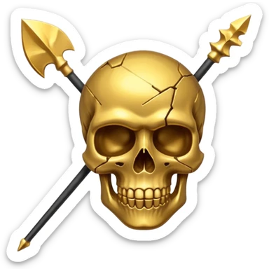 broken gold skull with a spear sticker