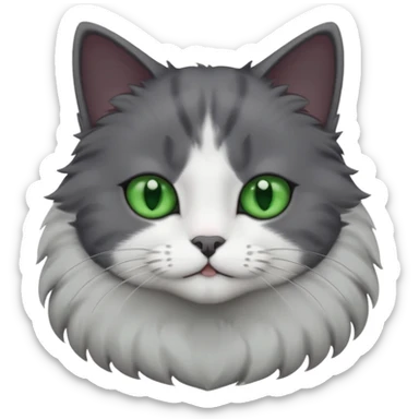 one dark grey and white cat and one completely solid dark grey cat with green eyes and only white paws sticker