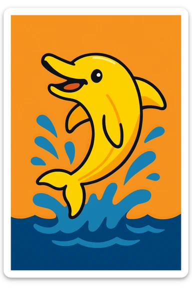 a banana dolphin with a splash of water, cheerful, cartoon style, vibrant colors sticker