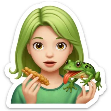 a girl eating 60 pieces of hair and she has frog feet sticker