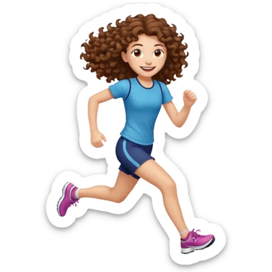 curly brown hair long girl running sticker