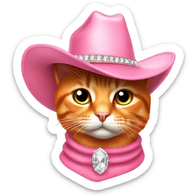 orange realistic cat wearing a bedazzled pink cowgirl hat  sticker