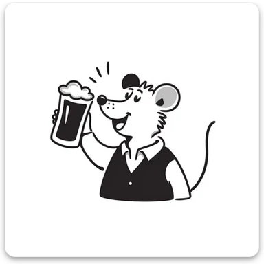 Hand-drawn mouse character toasting with a beer mug sticker