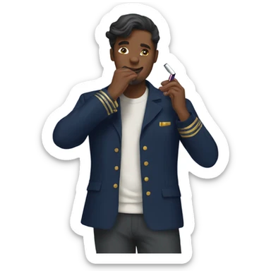 A man putting on lipstick in a navy outfit  sticker