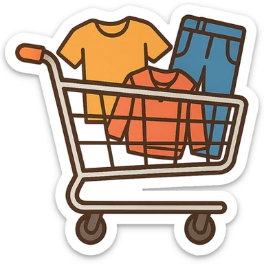 flat toon style shopping cart with clothes sticker