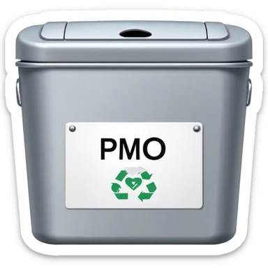 “PMO” text pasted onto a smell trash can  sticker