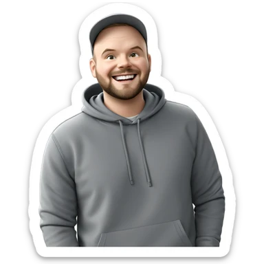 smiling boy in grey hoodie sticker