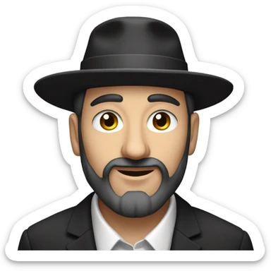 An orthodox Jewish man with peyot and a hat sticker