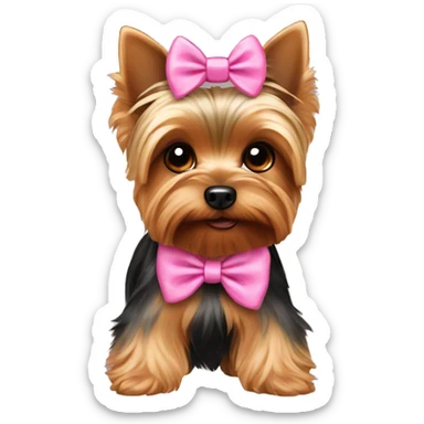 A yorkie wearing a pink bow sticker