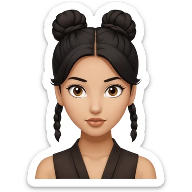 A woman in tan skin, black hair shoulder length tied in half bun, beautiful eyes and flirty gaze with masculine fashion sticker