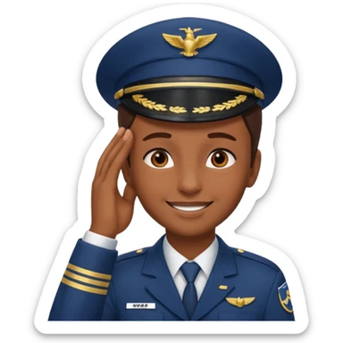 Un piloto de linea aérea sonriendo con la mano en la frente con la pose firme sticker