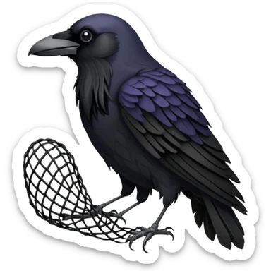 A raven getting caught by a handheld net sticker