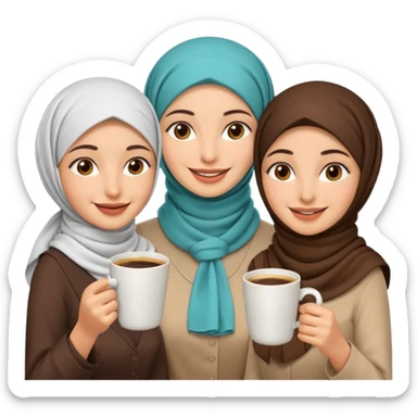 Emoji of 3 arab women drinking coffee sticker