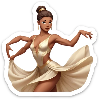 Cinematic Realistic Dance Poses, an elegant dancer mid-motion, muscles tensed with control, soft fabric of their attire flowing with movement, dramatic lighting highlighting the graceful lines, glowing with passion and poise. sticker