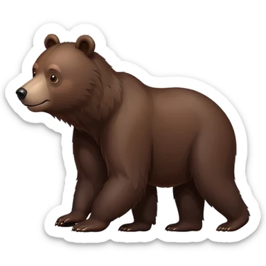 Minimalist darker brown bear walking on four paws, realistic features, deep chocolate brown fur sticker