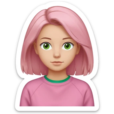  Una donna con una felpa semplice rosa, senza cappuccio,poi i capelli sono lunghi fino alle spalle marroni chiaro,gli occhi sono verdi  sticker