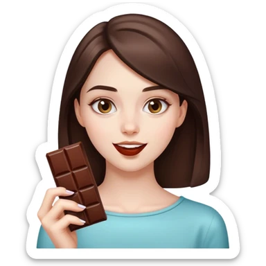 beautiful pale brunette girl eating a bar of chocolate  sticker