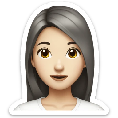 Asian girl dark brown straight hair pale skin dark and small eyes  in white shirt sticker