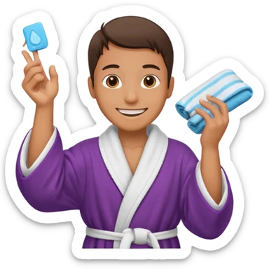 can you use this same emoji but change only the emotion to happy and giving a tip, keep the towels and robe sticker