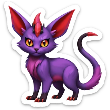 Black horned vampiric edgy demon-Noivern-Noibat-Purloin-Torracat-Lykoi-Caracal-cat-Fakemon-fusion-hybrid-creature with violet and red scale markings with 2 horns sticker
