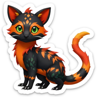 Rare exotic realistic cute epic aesthetic gothic colorful Salandit-Litten-Quilava-Civet-species-Fakemon-hybrid-creature, with markings, full body sticker