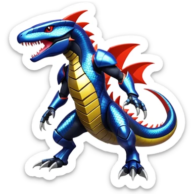 Shiny Exotic Colorful epic Salandit-Garchomp-Genesect-Miraidon-Koraidon-Fakémon-hybrid-creature (full body)  sticker