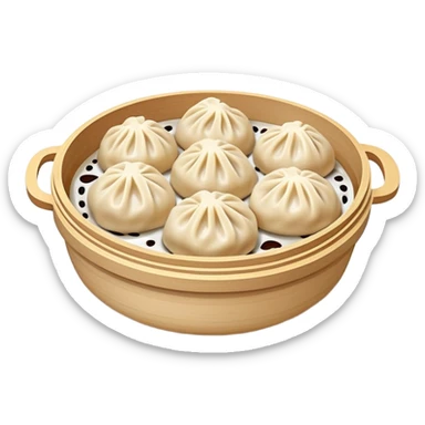 Xiaolongbao Shanghai soup dumplings with steam, simplified emoji style with bold outlines and bright colors, cartoon style Chinese steamed bun sticker