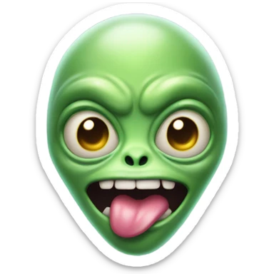 Big headed alien sticking tongue out sticker