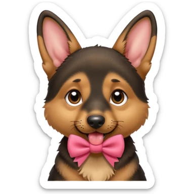 German shepherd puppy with the tonge out, with a bow in the neck, like a gift.  sticker