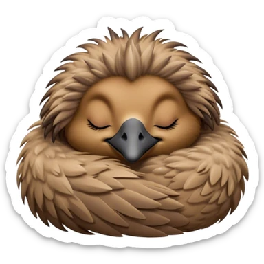 Meme-Worthy Cute Sleeping Emu Portrait Emoji, Head resting peacefully with a contented smile, showcasing a tall, graceful build and a luxuriously soft brown plumage, eyes shut in a serene, restful nap, Simplified yet hilariously adorable features, highly detailed, glowing with a soft, drowsy light, high shine, relaxed and utterly lovable, stylized with an air of playful laziness, bright and heartwarming, soft glowing outline, capturing the essence of a comically sleepy emu, so meme‐worthy it feels like it could instantly become the next viral sensation of adorable slumber! sticker