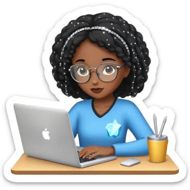 black pretty girl working hard with sparkles on laptop "Working hard ✨" spelled out in background sticker