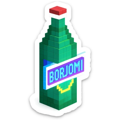 Borjomi bottle with a glowing neon label sticker