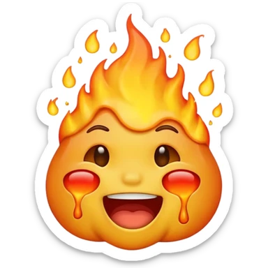 Generate an emoji that is on fire, laughing, crying, and melting at the same time with a sad mouth. sticker