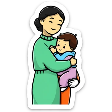 Mother and child hugging with love sticker