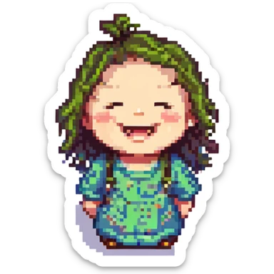 happy emotion, child laughing with closed eyes, pixel art style sticker