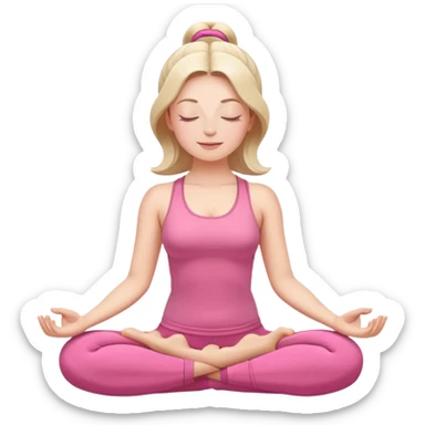 white woman in lotus position meditation yoga pose with closed eyes, relaxed face, wearing pink yoga outfit sticker