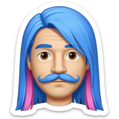 man with very long straight blue hair pink mustache  sticker